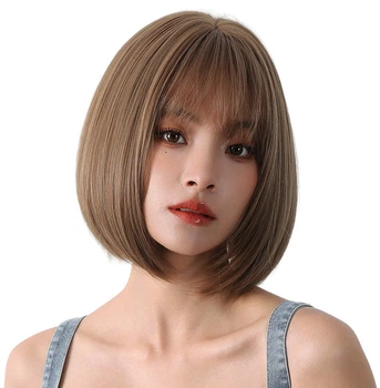 Парик каре каштан, натуральные синтетические волосы hair