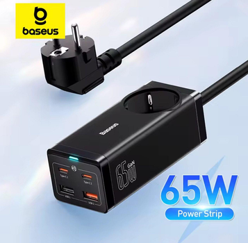 Сетевое зарядное устройство Baseus GaN3 Pro Desktop Powerstrip AC+2U+2C 65W EU Xiaobai series fast charging + кабель Type-C to Type-C 100W 20V/5A 1m Black (PSZM000901)