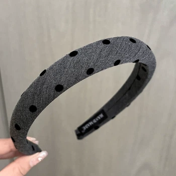 Тканинний обідок обруч в горох для волосся Honey Fashion Accessories сірий (12-354)