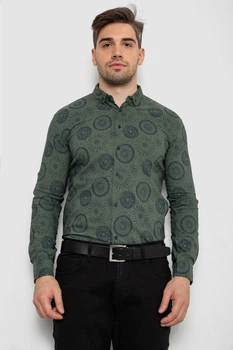 Сорочка чоловіча з принтом стрейч, колір хакі, 214R1024, XL