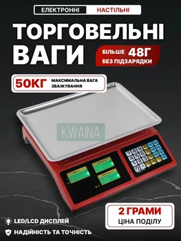 Весы торговые настольные из нержавеющей стали, двусторонний ЖК-дисплей, нагрузка до 50кг, Красные