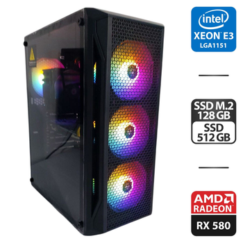 Игровой ПК 1stPlayer X5 Firebase Tower / Intel Xeon E3-1240 v6 (аналог Intel Core i7-6700) (4 (8) ядер по 3.7 - 4.1 GHz) / 16 GB DDR4 / 128 GB SSD M.2 + 512 GB SSD / AMD Radeon RX 580, 8 GB GDDR5, 256-bit / 500W б/у