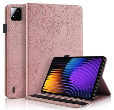 Чехол Wood Book на POCO Pad X1 (11.2") / чехол для планшета с функций подставки и отделением для кредитных карт / розовый
