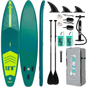 SUP-дошка надувна двохмісна Funwater Paddleboard Green 12"6 11в1 385x85x15 см Двошаровий Сап Борд, Універсальний Сапборд