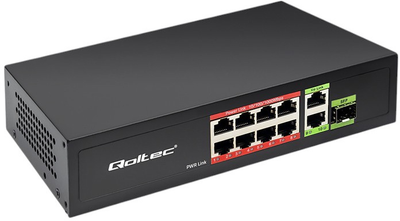 Switch Qoltec PoE SWITCH 8x RJ45 PoE 2x RJ45 Uplink 1x SFP 120W 1000 Mb (5901878522975)