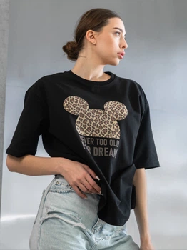 Жіноча футболка чорна оверсайз з принтом Mickey базові футболки жіночі з бавовни teamv XS