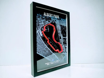 Об'ємна Рамка з 3D Трасою MELBOURNE Circuit (Albert Park Circuit, Melbourne Grand Prix Circuit) / Albert Park, Melbourne, Australia / Альберт-Парк в Масштабі 1:40 000 Red Matte / F1 Frame 32x23x3