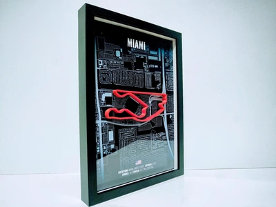 Об'ємна Рамка з 3D Трасою MIAMI Circuit (Miami International Autodrome) / Miami (Florida) United States / Маямі в Масштабі 1:40 000 Red Matte / F1 Frame 32x23x3