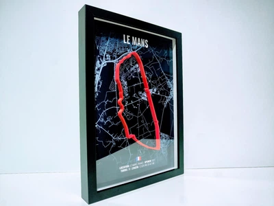Об'ємна Рамка з 3D Трасою Circuit de la Sarthe / Сарт, Le Mans Circuit / Ле-Ман (24 години Ле-Мана) Франція в Масштабі 1:40 000 Red Matte / F1 Frame 32x23x3