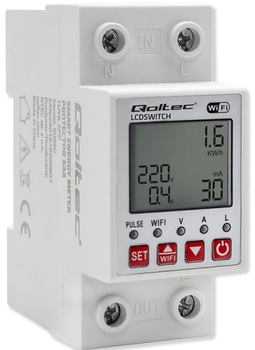 Przekaźnik Wi-Fi z licznikiem Qoltec Wi-fi DIN rail relay with electricity meter 63A Timer Tuya (5901878509907)