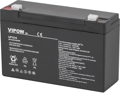 Akumulator żelowy Vipow 6V-12Ah (LP12-6)