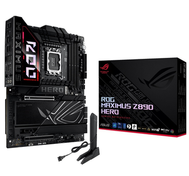 Материнська плата LGA1851, Asus ROG MAXIMUS Z890 HERO, Z890, 4xDDR5, 1xPCI-E 5.0 x16, 1xPCI-E 4.0 x16, 1xPCI-E 4.0 x1, 4xSATA3, 6xM.2, SlimSAS, ALC4082 + ESS ES9219, Intel 2.5Gb + Realtek 2.5Gb, WiFi 7, Bluetooth 5.4, HDMI/2xType-C, ATX