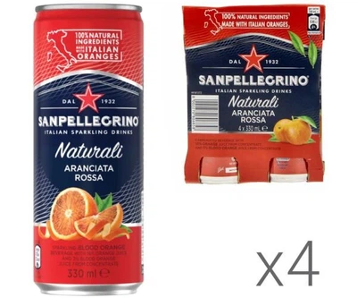Упаковка сокосодержащего напитка со вкусом Красного апельсина San Pellegrino Aranciata Rossa, 4 шт. х 0,33 л, ж/б