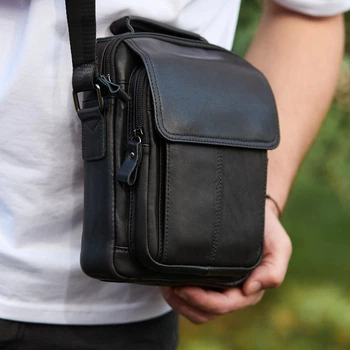 Сумка-барсетка мужская через плечо кожаная гладкая черная Tiding Bag TD-55467