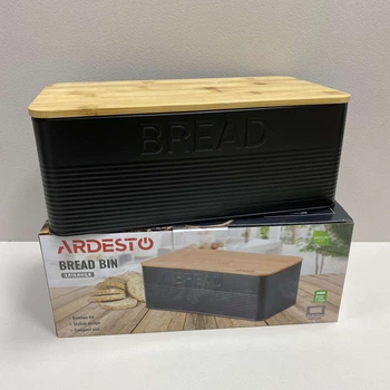 Хлебница металлическая с бамбуковой крышкой 33*18*12,9 см Ardesto Midori AR0912BB Black