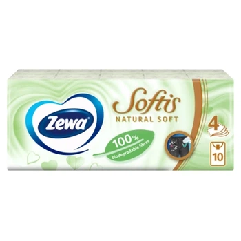 Серветки косметичні Zewa Softis Natural Soft 10 x 9 шт. (7322541351872)
