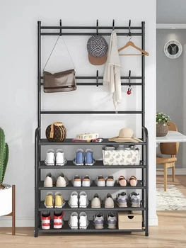 Универсальная вешалка для одежды New simple floor clothes rack 5 полок / Черная