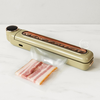 Вакуумный упаковщик для продуктов питания с LCD дисплеем Vacuum Sealer 110 Вт, автоматический бытовой вакууматор от сети для хранения пищи, упаковка мяса, овощей, фруктов Бежевый VCL-82-Beige