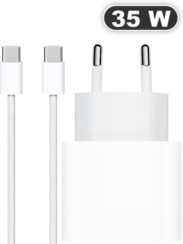 Комплект Зарядный блок для iPhone 15 16 Pro Plus Max Быстрая зарядка USB-C Сетевое зарядное устройство 35W Блок питания Type-C Power Adapter; Кабель плетеный 60W для быстрой зарядки Айфон 15 16 iPad Samsung 90 см LEXEGO BK3560/W1