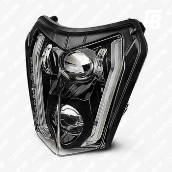 Фара головного света 02 с ДХО для мотоциклов KTM (2014+) светодиодная (LED) чёрная