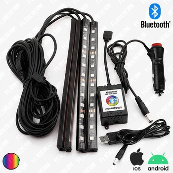 Підсвічування салону (ніг) автомобіля LED Bluetooth підкл. в прикурювач (кнопка) і USB SMD 505012 4 ел. (RGB)