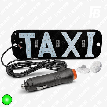 Табличка светодиодная (LED) TAXI такси подкл. в прикуриватель (кнопка) 19 см * 6.5 см SMD 2835*45 чёрная (зелёный)