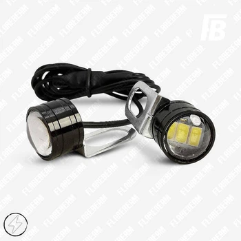 ДХО "Орлиный глаз" LED на кронштейне Ø23 мм линза со стробоскопом SMD 5630*03 чёрный + хром корпус 2 шт. (белый)