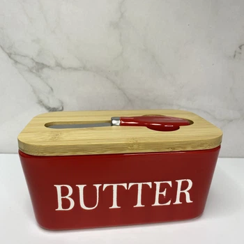 Масленка керамическая с ножом "Butter" A-Plus 0480-3 RED