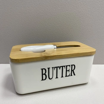 Масленка керамическая с ножом "Butter" A-Plus 0480-2 белая