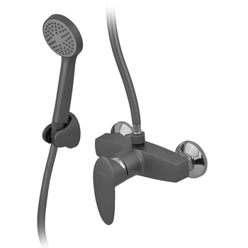 Змішувач для душової кабіни Plamix CEZAR-003 SET Graphite, зі шлангом, лійкою та кронштейном ( PM0689 ) 31395