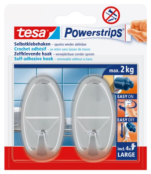 Самоклеючі гачки овальні TESA Powerstrips 2 шт Білі (4042448105462)