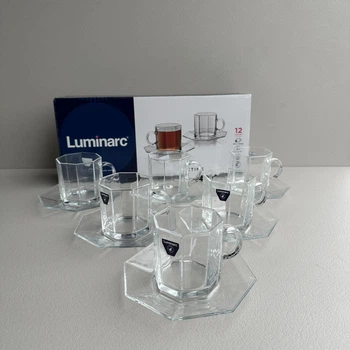 Сервіз чайний скляний 12 предметів (6 чашок і 6 блюдець) 220 мл Luminarc Octime X0323