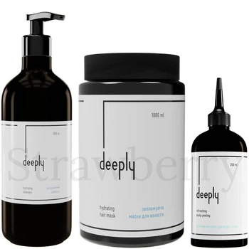 Набор для увлажнения для всех типов волос Deeply Увлажняющий шампунь Deeply Hydrating Shampoo 1л + Увлажняющая маска Deeply Hydrating Hair Mask 1л + Пилинг для кожи головы Deeply Refreshing Scalp Peeling 200мл