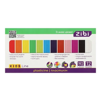 Пластилін кольоровий Zibi KIDS Line 12 кольорів, 192 г ZB.6274