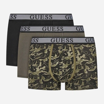 Набір трусів боксерів чоловічих бавовняних Guess U5GG05-K6YW1-P8FZ S 3 шт Green Camou 81 (7626741683338)