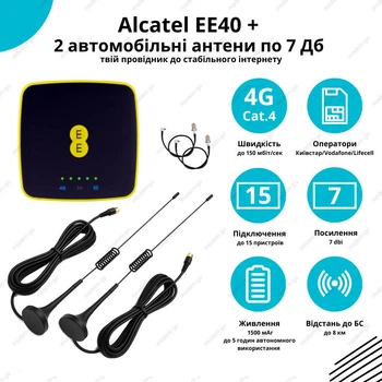 3G/4G интернет комплект в авто WI-FI роутер Alcatel EE40 + 2 автомобильные антенны по 7 Дб