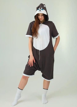 Женская кигуруми взрослая и подростковая летняя Kigurumi хаски серый с белым M 155-165 см (4018)