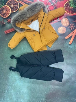 Зимовий комбінезон з курткою дитячий Look Plus чорний з гірчичним 80-86 см