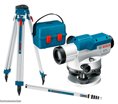 Профессиональный оптический нивелир Bosch GOL 26 D+BT 160+GR 500: 360 градусов, до 100м, 26х зум