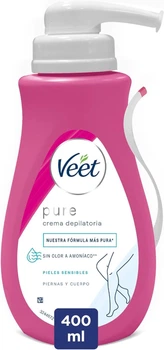 Жіночий крем Veet для депіляції волосся чутливої шкіри ніг, тіла та лінії бікіні з дозатором та лопаткою у наборі 400 мл. Veet Pure Crema Depilatoria