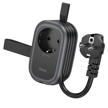 Мережевий зарядний пристрій подовжувач Hoco NS6, 2 USB, Type-C, 1 розетка, 1.1m, black