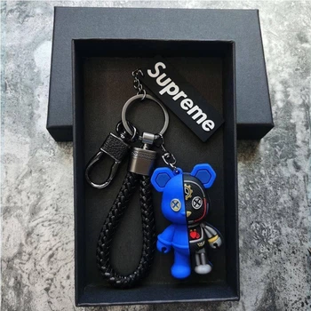 Брелок Мишка Bearbrick Киборг Supreme Сине-черный