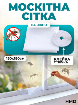 Сетка москитная на окна на липучке 1.5 х 1.8 м защитная сетка на окно от насекомых и пыли HMD White