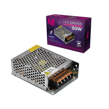 Блок живлення ELM 12В 50Вт драйвер для LED стрічки металевий корпус (35-0010)