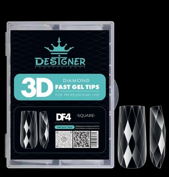 Гелевые типсы (120шт), Дизайнер 3D Diamond Fast Gel Tips DF4 Square для наращивания ногтей