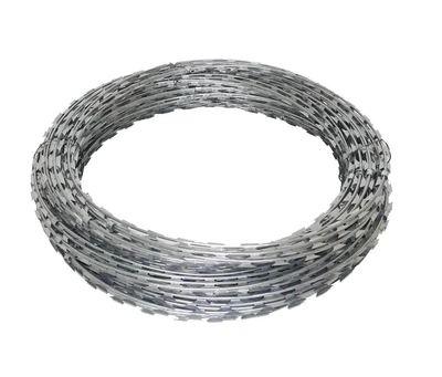 Проволока колюче-режущая спиральная RAZOR WIRE Сетка Запад диаметр кольца=500мм/3 скобы/(2,50мм/3,50мм)/10,00м