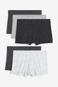 Набор коротких хлопковых боксеров H&M 5 шт M grey pattern mix разноцветный 0155