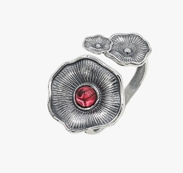 Кольцо цветок серебряное Мальвы Rose 925 Флора 19-19.5