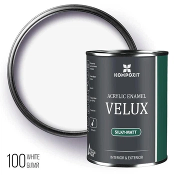 Емаль акрилова шовковисто-матова 100 Білий VELUX 0,75л
