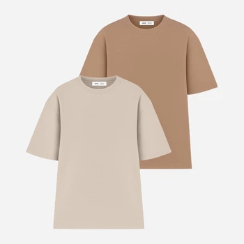 Набір футболок бавовняних довгих чоловічих Ray Oversize U0104M-Cream-Brown L/XL 2 шт Бежевий/Коричневий (RAY2000000037622)